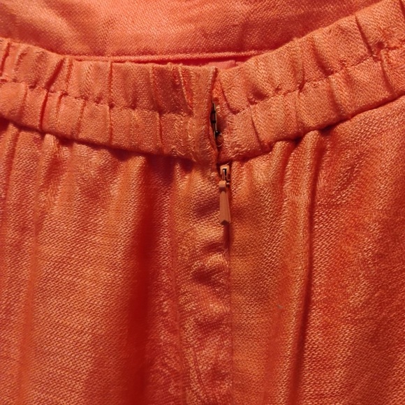 Vintage Maggy London Salmon Orange 100% Linen Skirt Floral Vibrant Boho Size 12 - Picture 3 of 5